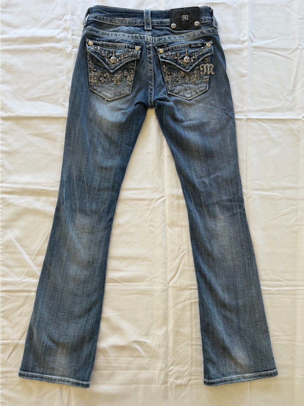 Miss Me Dark Blue Rhinestone Detail Flare Jeans - Picture 2 of 5